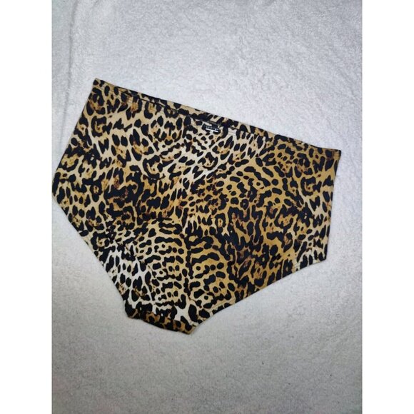 Calvin Klein High Waist Leopard Print Ruched Pleated Bikini Brief Swim Bottoms L - Picture 2 of 8